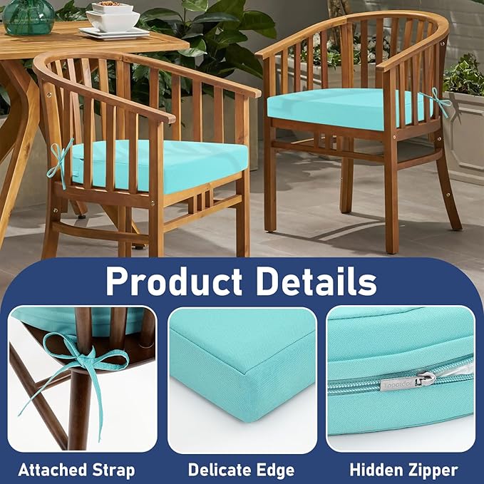 Topotdor Outdoor Chair Cushions Set of 4, 19"x19"x3" Waterproof Patio Chair Cushions for Outdoor Furniture, Round Corner Outdoor Seat Cushions Color Fastness Chair Pads with Ties, Teal