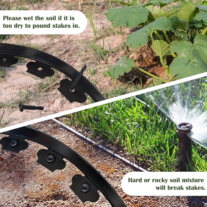 2 Pcs Garden Edging, 60ft Black Landscape Edging, 54 Spikes for Lawn 2 Inch Tall （60Ft Total）