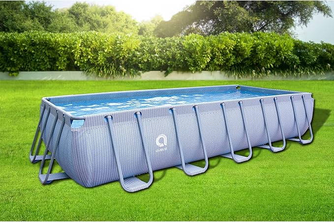 JLeisure Avenli LamTech 18 Foot Long by 39.5 Inch High Rectangle Steel Frame Above Ground Swimming Pool with U Frame Wall Support, Gray
