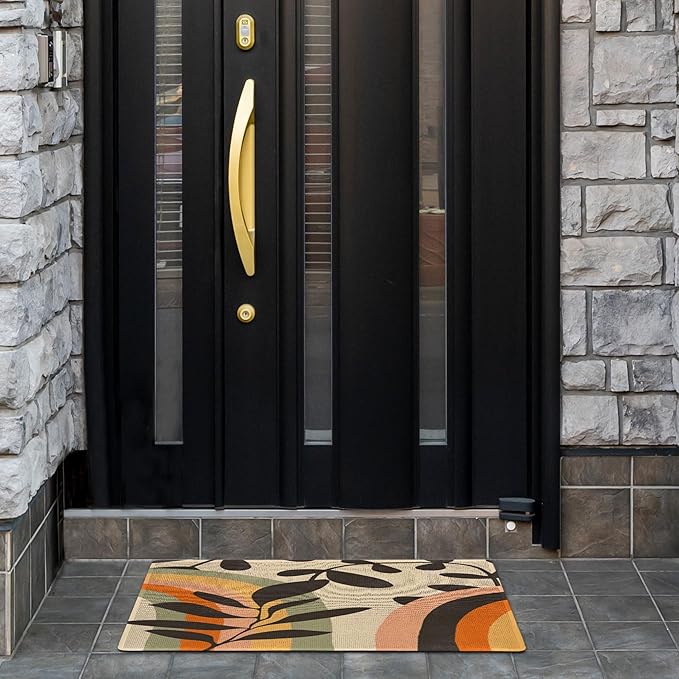 Nogrit Boho Coir Doormat for Outdoor Entrance,Welcome Mat,Boho Outdoor and Indoor Door Mats for Entryway, Botanical Rainbow Bathroom Mat 17x30 inch