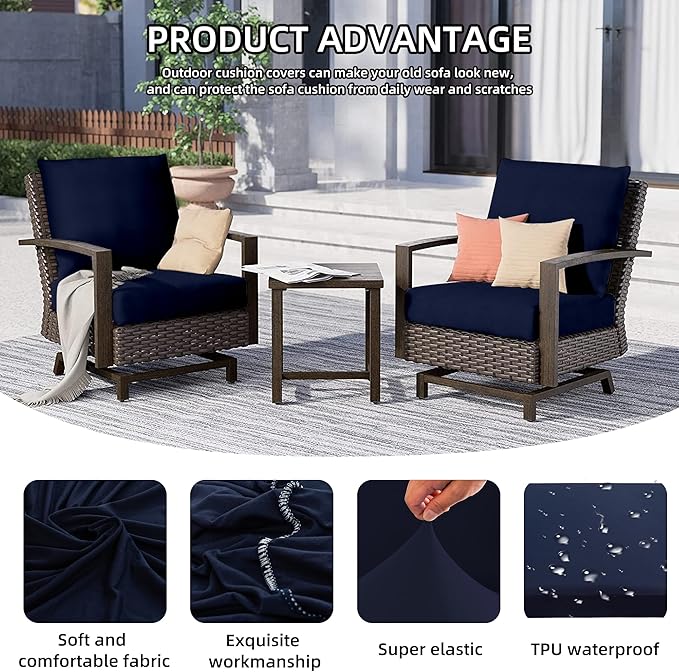 8Pcs Outdoor Cushion Covers, Patio Cushion Covers,Stretch Elastic Slipcovers, Replacement Washable & Reusable Furniture Protector for Patio Couch (Navy Blue,Cover Only)
