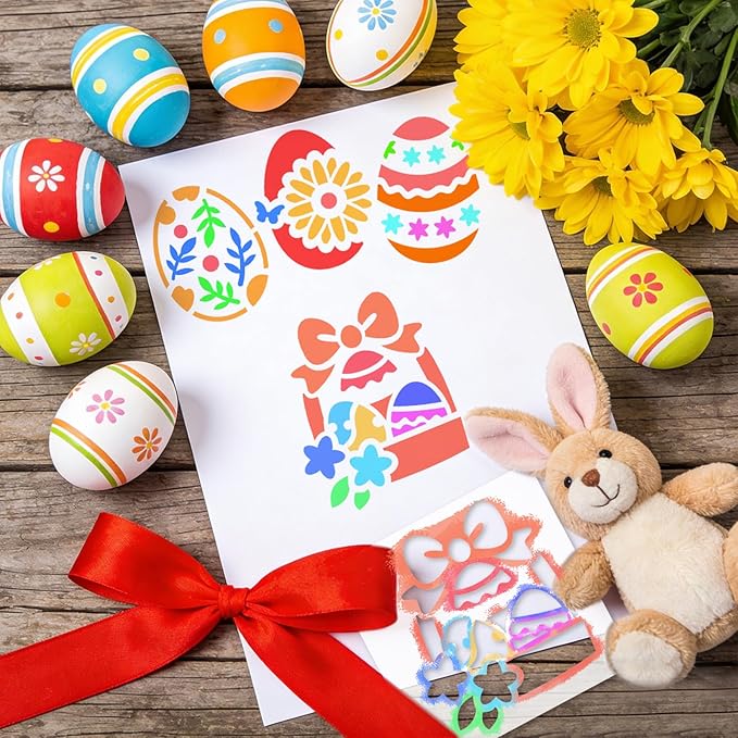 72 Pcs Easter Day Stencils for Painting Set, Reusable Eggs Rabbit Carrot Cute Painting Templates - Stencil Crafts Drawing Templates for DIY Scrapbook, Home Wall Murals, Canvas Wood Signs
