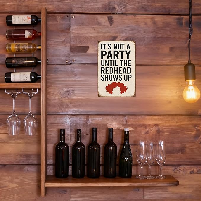 Football Party Decorations Funny Football Gift Vintage Redhead Metal Sign –“IT’S NOT A PARTY UNTIL THE REDHEAD SHOWS UP” Retro Wall Decor for Home Bar, Game Room, or Party Space – Humorous Gift for Redheads, Friends, and Fun Lovers (Redhead)