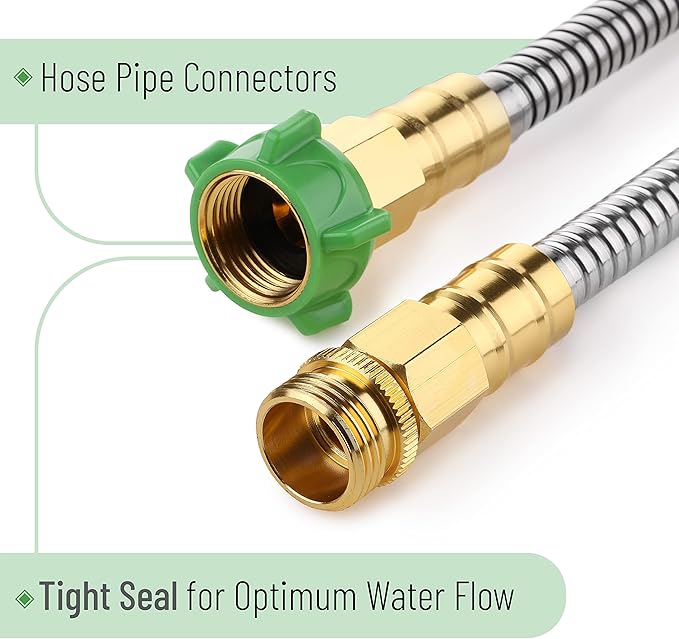UNCO 3 Feet Heavy Duty Stainless Steel Short Garden Hose, Metal, Water Hose, Non Kink, Durable, Flexible, Lightweight