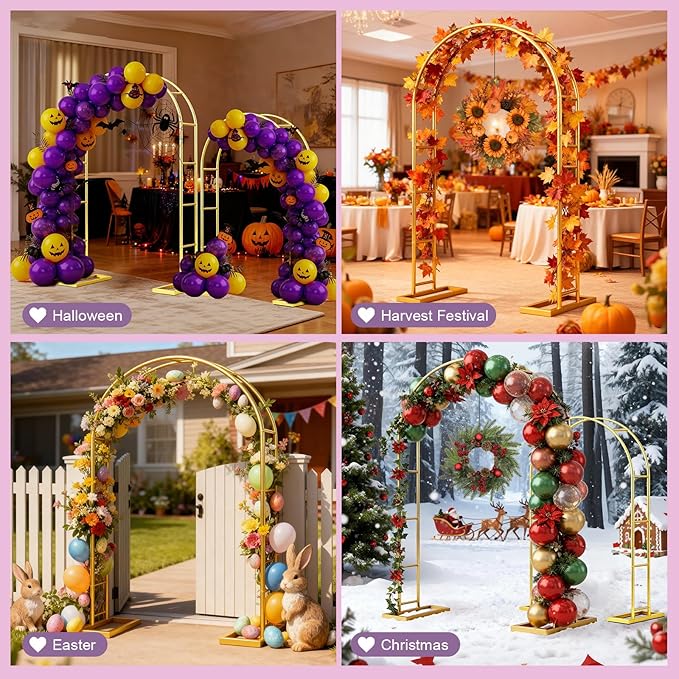 Metal Garden Arch Trellis Arbor Set of 2, 7.2FT+6.6FT Wedding Arch Stand with Steel Frame, Metal Pergola Arbor with Base for Decor Valentines Day Garden Trellis Climbing Plant, Bridal Party Ceremony