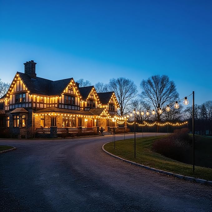RTTY Classic 300FT Modular Professional Outdoor String Lights System with 111 G40 Bulbs (3x100FT) - Configure for Estate Borders, Multi-Area Event Sites, Commercial Corridors & Permanent Installations