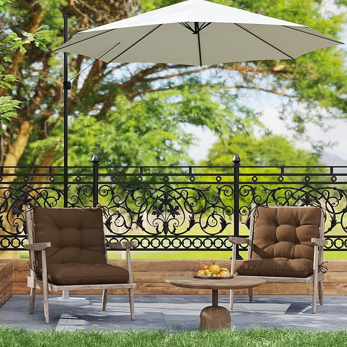 Outdoor Chair Cushions Set of 2, 42x21x4 Inch Patio Cushion for Dining/Rocking Chairs, High Back Soft Seat Pad with Ties, Indoor Outside Use, Fade-Resistant & Waterproof, Brown