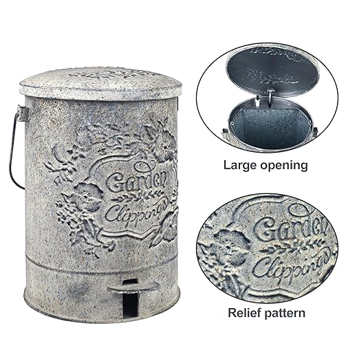 Z&Z ornamentorum Outdoor Small Trash Can with Lid Dog Poop Trash Can Outside for Kitchen Park Garden and Pedal Round Touchless Garbage with Flower and Bird Patterns