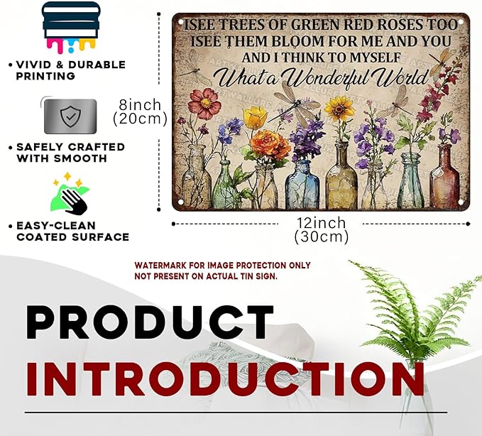 Dragonfly Metal Tin Sign Garden Decor What A Wonderful World Flowers Vintage Signs For Boho Garden Home Patio Decor 8x12 Inch