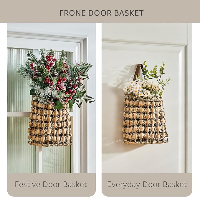 Wall Hanging Pocket Basket Portable Storage Basket Decorative Boho Mounted Organizer Dried Flower Plants Front Door Basket for Garden Farmhouse Home