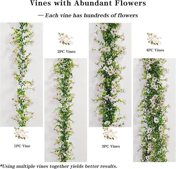 4 Pcs Faux Flowers Garland Plant, Artificial Vines Hanging Flowers Leaves Greenery Garland for Wedding Backdrop Arch Wall Decor, 6 Feet/pcs UV Resistant Indoor Outdoor