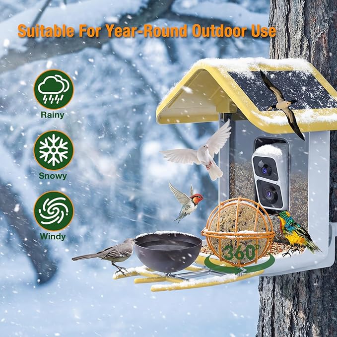 Metal Suet Ball Holder + Water Bowl Set for Birds - Compatible with Most Outdoor Smart Feeders - Round Suet Ball Holder for Outdoors - Bird Feeder Replacement Parts with 5mm Screw (Orange)