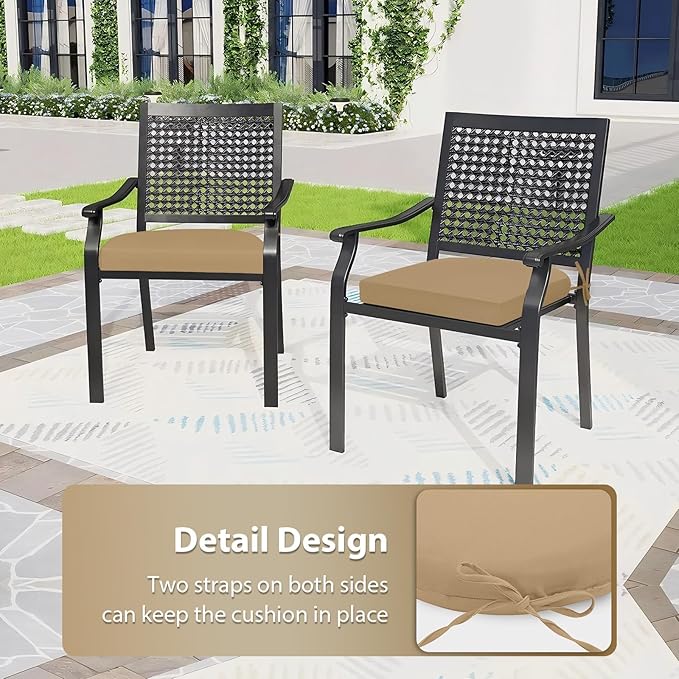 Outdoor Chair Cushions Set of 4, 17 x 16 Inch Patio Furniture Cushions, Water Resistant, Non-Slip Ties (Khaki)