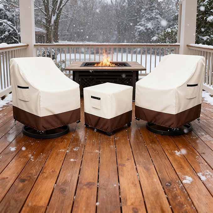 Patio Furniture Set Covers for 3 Piece Outdoor Bistro,Waterproof 100% Outdoor Furniture Cover for 2 Swivel Chairs and Coffee Table,Beige