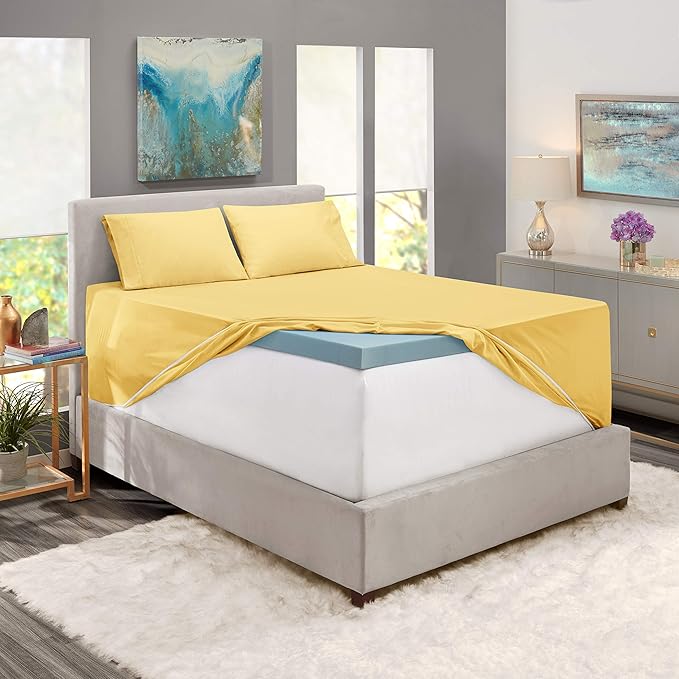 Clara Clark Fitted Sheet, Extra Deep Pocket Fits Deep Mattress, Luxury Soft Fitted Sheet Only, King - Extra Deep Mellow Yellow