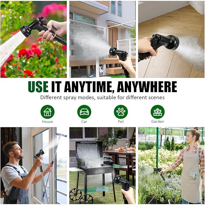 100 FT Metal Garden Hose, Stainless Steel Heavy Duty Water Hose With 10 Function Nozzles, Flexible No-Kink, Pet-Proof, Puncture-Proof Rust-Proof for Yard, Outdoors