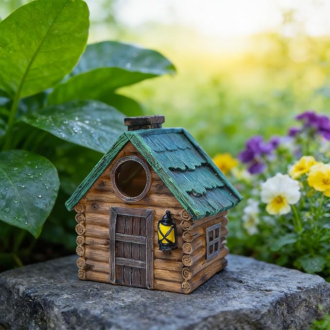 Attivolife Bird Houses for Outside, Wood Bird Nesting Boxes Resin with Hanging Chain, Birdhouses Waterproof Outdoor Decor Bluebird Finches Cardinals for Garden Yard Patio, Birdman Family Friend Gifts