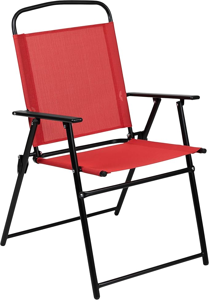 Flash Furniture Nantucket 6 Piece Red Patio Garden Set with Table, Umbrella and 4 Folding Chairs