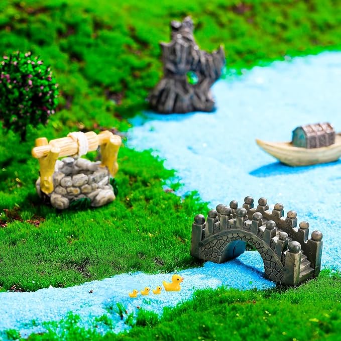 Mini Fairy Garden Accessories Kit, Micro Landscape Decoration Pond Bridge Ornaments, Miniature Figurines for Potted Plant Bonsai Terrarium Decor Little Brown Plank Bridge(ZS193)