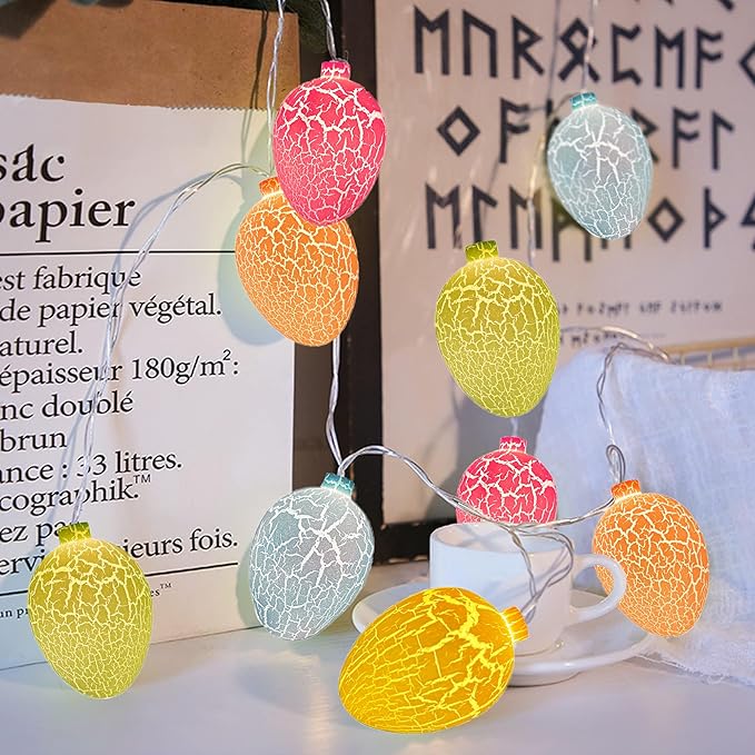 Easter String Lights, 8.5Ft Easter Day Egg Lights with 10 Multicolor Crack Egg, Plug-in Easter Fairy String Lights Waterproof Connectable for Indoor Bedroom Patio Garden Spring Theme Party Decor
