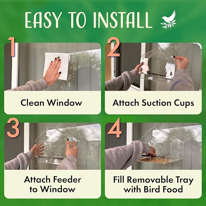 Clear Bird Feeders for Window Viewing Inside - Window Bird House Feeder with Suction Cups - Balcony Birdhouse Feeder with Tray - Easy to Use for Wildlife Lovers, Birding, Kids, Cat, & Elderly