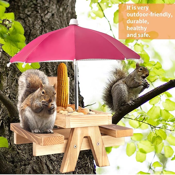 Squirrel Picnic Table Feeder Replacement Mini Umbrella for Outside (Dark-Pink)