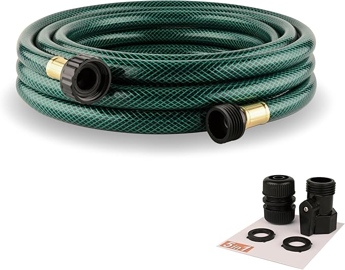 20FT Lightweight PVC Garden Hose: 1/2 Inch Flexible Hose with 3/4 Inch GHT and Shut Off Valve - Leak-Proof Design with Washers and Repair Connector for Small Yard Car Washing