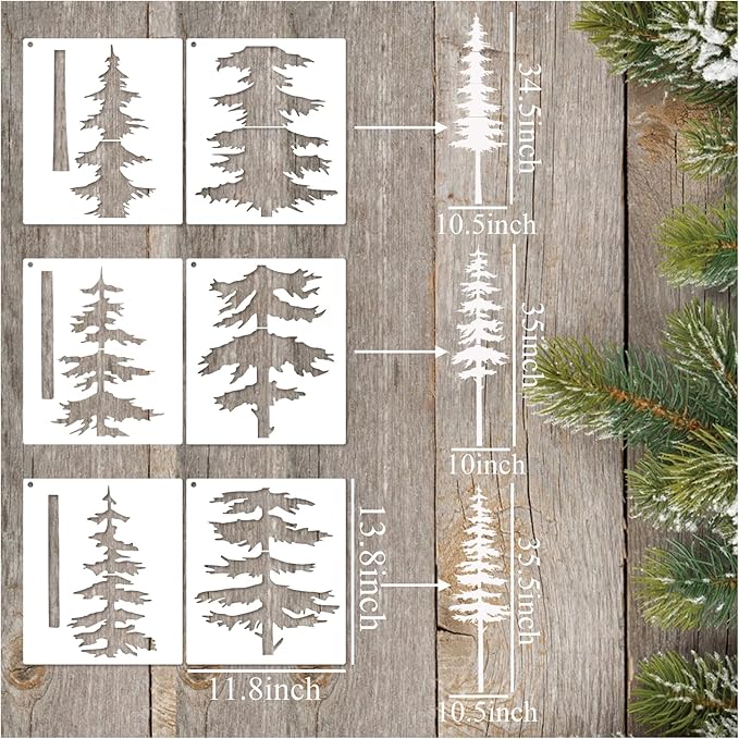 Large Stencils for Painting on Wood Fence Giant Wall Stencils Reusable Templates for Garden Fence Window Wall Furniture Mural (Pine Tree)