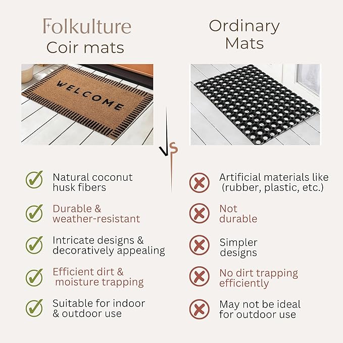 Folkulture Welcome Matt Outdoor | 16 x 28 Door Mats for Front Door Mat Outside Entrance | Eco Friendly | Welcome-Mats Cute | Coir Door Mats | Outdoor Decor for Home | Durable & Anti Slip