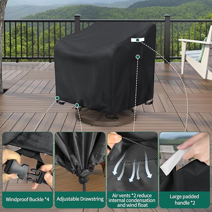 AKEfit Outdoor Swivel Lounge Chair Cover 2 Pack,Heavy Duty Waterproof Patio Chair Covers for All-Weather Protection Outdoor Lawn Furniture,Black-33Wx35Dx38.5H inches