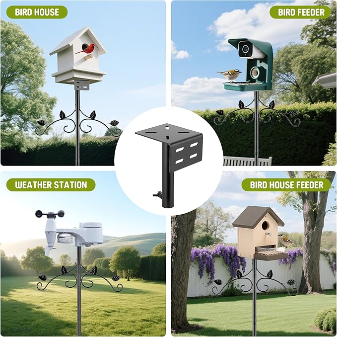 ERYTLLY Bird Feeder Pole Stand, 91 Inch Bird House Pole with 5-Prong Base Shepherds Hook for Hummingbird Feeders, Adjustable Bird Feeder Stand with Water Bowl Metal Mesh Tray for Outdoor Garden Decor