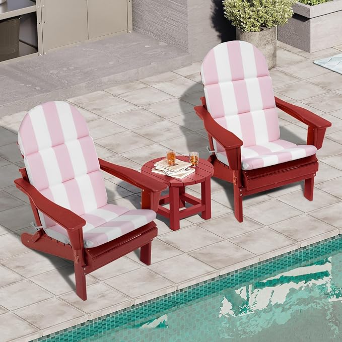 Crestlive 50x19.6 Inch Adirondack Chair Cushion, Water Repellent, Fade Resistant, High Back Outdoor Rocking Chair Cushion for Patio, Pink Stripe