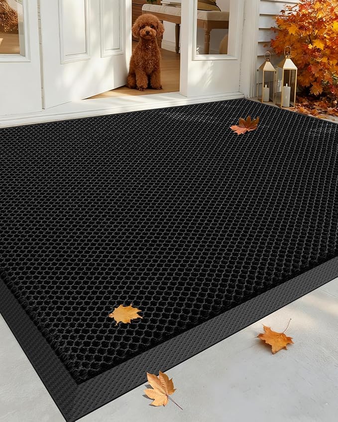 Color&Geometry High Stretch Elastic Silk Doormat, Large Front Door Mat Outside Entrance, Outdoor Door Mat for Patio,Quick-Dry & Heavy-Duty, Non-Slip Rubber Large Doormat, 36"x60" Black