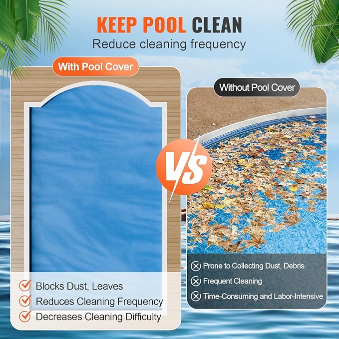 VEVOR Solar Pool Cover, 32 x 16 ft Rectangle Solar Blanket for Pools, 16 mil Solar Covers for Inground Above Ground Swimming Pool Solar, Blue
