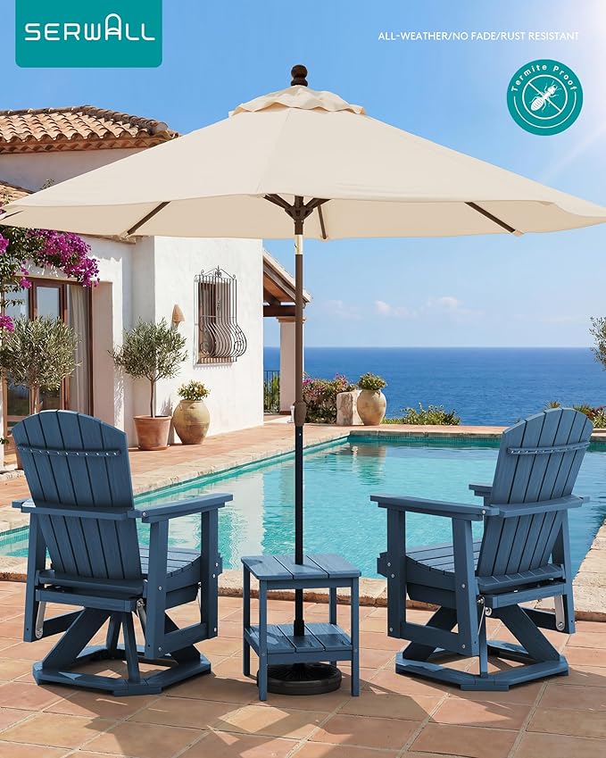 SERWALL Adirondack Swivel Glider Chair, HDPE Patio Glider for Outdoor, All-Weather Glider Chair for Porch, Balcony, Navy Blue