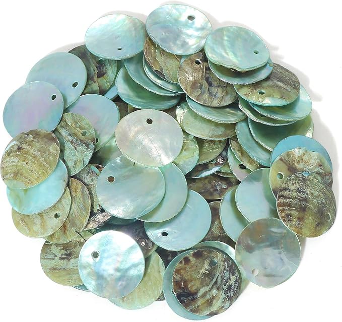 Firstmeet Shell Beads 240pcs Natural 12mm Flat Round Mussel Shell Coin Drop Charm Beads with Iridescent Back for Handcraft Jewelry Making(DIY-1023-Opal Blue-12)
