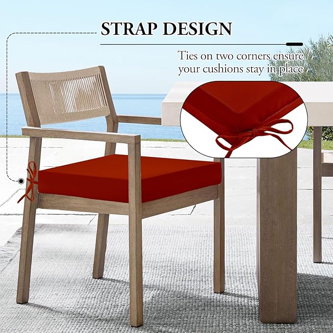 Wellsin Outdoor Chair Cushions for Patio Furniture - Outdoor Cushions for Chairs - Water Resistant Patio Chair Cushions Set of 4, 18.5"X16"X3", Brick Red