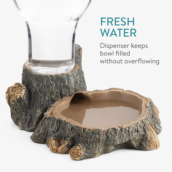 Navaris Reptile Water Dispenser - 13.5 fl oz (400ml) Bearded Dragon Water Bowl - Large Food Dish for Tortoise - Bowls for Reptiles & Amphibians