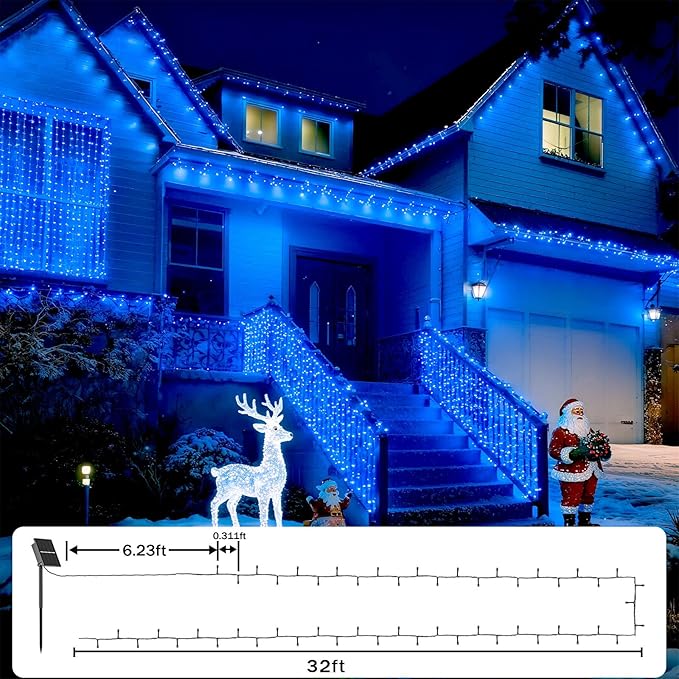 SOLARBABY 4 Pack Solar Christmas Lights Outdoor,Total 146Ft 400 LED Solar String Lights Outdoor with 8 Modes,Waterproof Blue Fairy Light for Outside Garden Patio Yard Xmas Tree Christmas Decoration