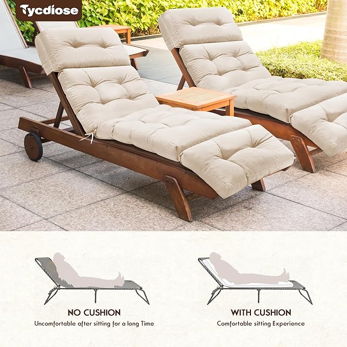Outdoor Chaise Lounge Chair Cushion Set of 4, Thickened 74.4 x 22 x 4.7 Inches Memory Foam Waterproof Lounge Chair Cushions Replacement for Outdoor Furniture with Ties, Beige
