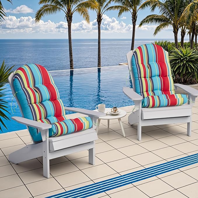 Adirondack Chair Cushion Set of 2, Rocking Chair Cushions, High Back Patio Cushions, Thickened Weather Resistant Patio Cushion with 6 Ties, Non Slip Fade & Waterproof