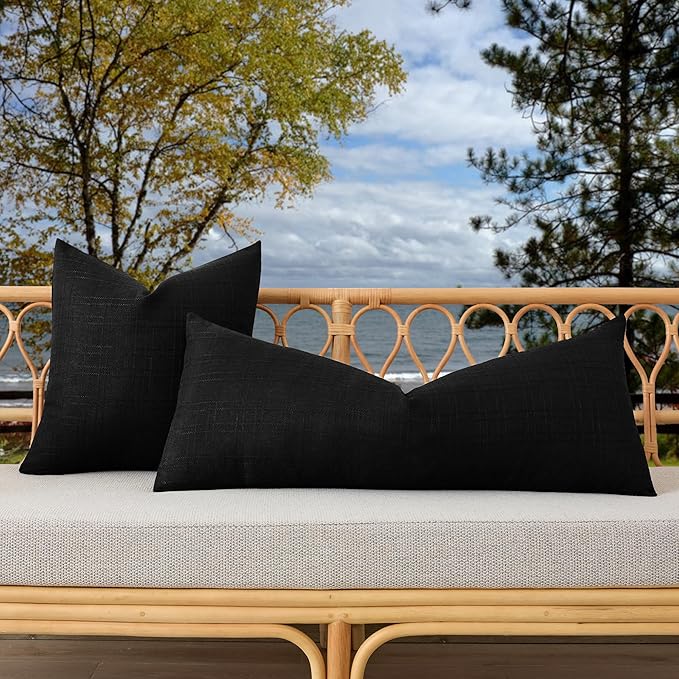 Kevin Textile Outdoor Waterproof Long Lumbar Pillow Cover 14x36 Inch Pack of 1 Checkered Decorative Rectangle Cushion Throw Pillowcases Shell for Patio Tent Garden Couch Bed Sofa Black