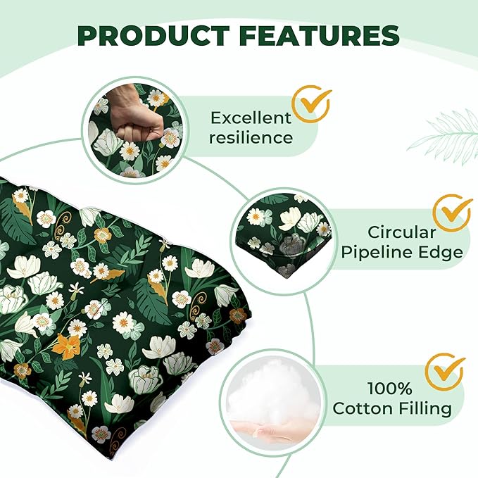 Wicker Chair Cushions of 5 Pieces, Waterproof Outdoor Loveseat Cushion for Wicker Furniture, 1 Love Seat Cushion, 2 U-Shape and 2 Lumbar Pillows for Patio Furniture (Green Flower)