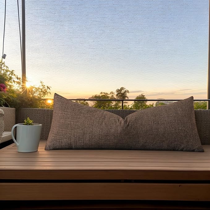 Kevin Textile Outdoor Waterproof Long Lumbar Pillow Cover 14x36 Inch Pack of 1 Checkered Decorative Rectangle Cushion Throw Pillowcases Shell for Patio Tent Garden Couch Bed Sofa Brown