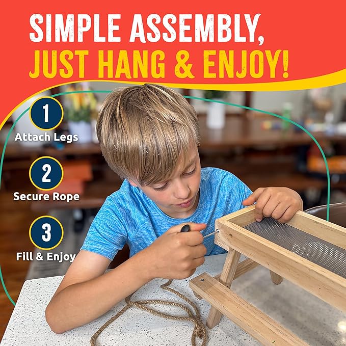 SparkJump Picnic Table Feeder for Squirrels - DIY Woodworking Project for Kids and Families, Includes Tools, Screws, and Paint Set, Sustainable FSC-Certified Wood, Ages 6+