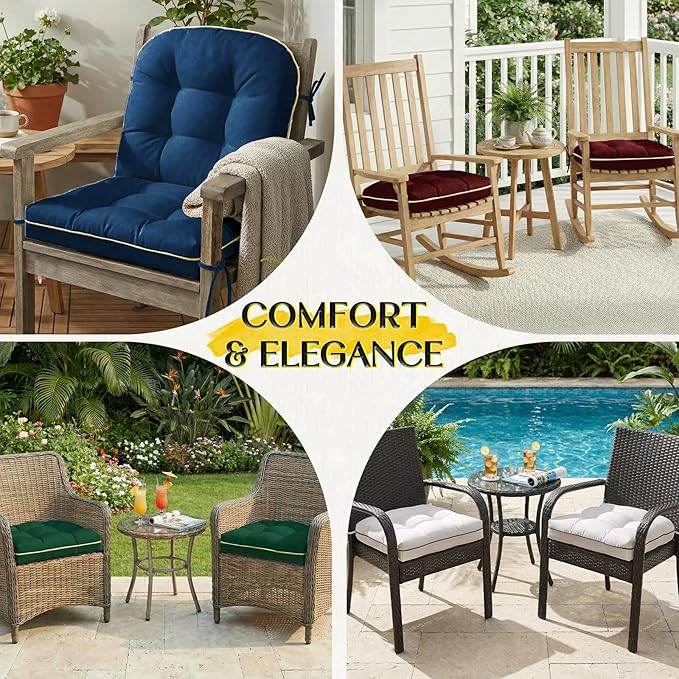 Outdoor Chair Cushions Set of 2, Outdoor Cushions for Patio Furniture and Wicker Chair, Memory Foam Patio Seat Cushion Pads with Ties, 19 x 19 Inch (Green)