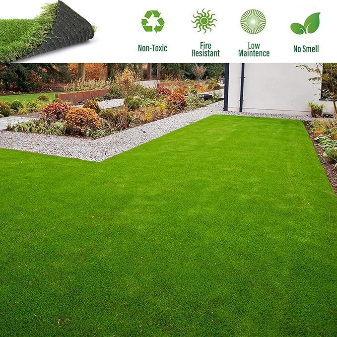 Artificial Grass Rug Outdoor Indoor 12FTX86FT Fake Grass Carpet Green Synthetic Grass Pet Turf Realistic Faux Grass Rug with Drain Holes for Garden Lawn Landscape Balcony Home Decor Patio