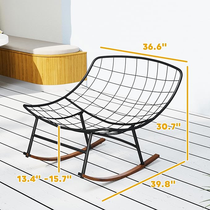 Outsunny Outdoor Rocking Chair Set of 2, Oversized Rocking Papasan Chairs with Cushions, Steel Frame, Comfy Outdoor Rockers for Patio Porch Lawn Garden, Gray