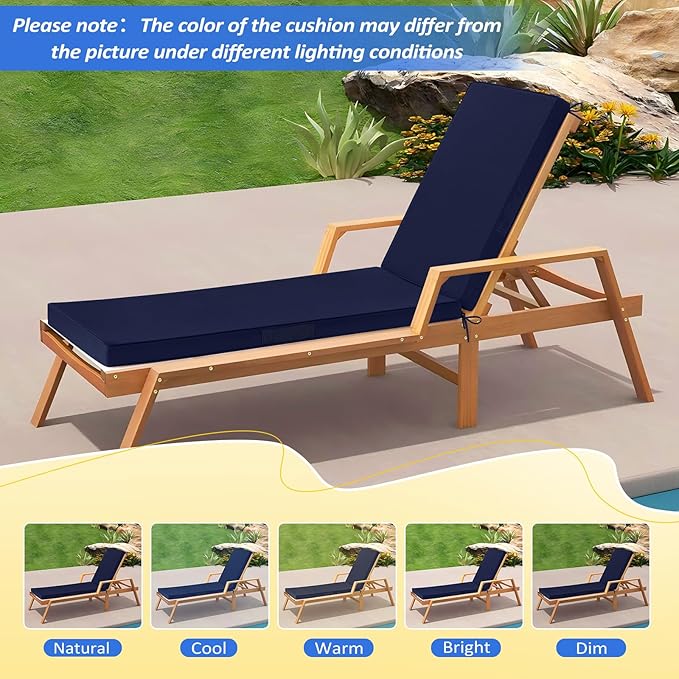 Basic Beyond Chaise Lounge Cushions Outdoor, 3-Layer Waterproof Outdoor Furniture Cushions with Removable Cover and 4 Ties, 72"x21"x3" Patio Lounge Chair Cushions for Outdoor Furniture, Navy