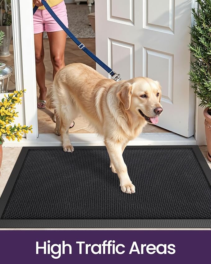 DEXI Front Door Mat Outside Entrance, 3x5 Welcome Entryway Doormat Dirt Trapper, Heavy Duty Non Slip Entry Mats for Patio Garage Porch Home, Dark Grey